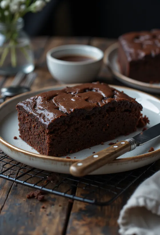Potongan kue cokelat klasik