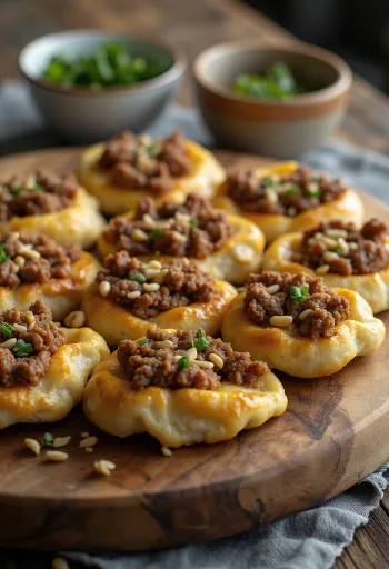 Sfiha disajikan dengan peterseli segar dan salad