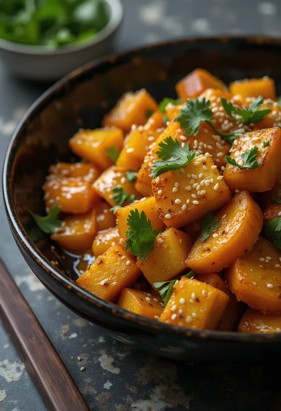Wok labu kuning dengan tahu kari