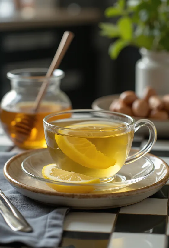 Teh hijau dengan lemon disajikan segar