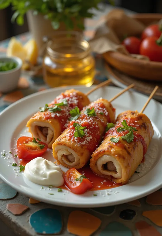 Beyti Kebab dengan daging panggang dan saus tomat