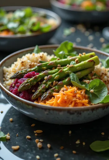 Buddha Bowl Asparagus Panggang disajikan