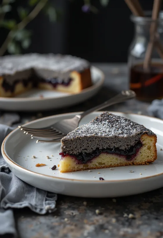 Kue biji poppy klasik yang sudah dipotong