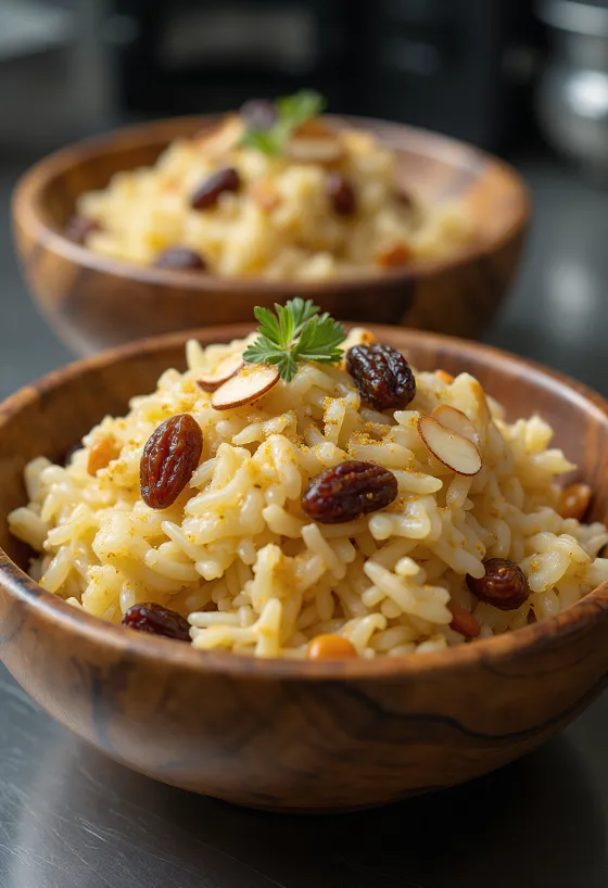 Nasi kismis almond disajikan