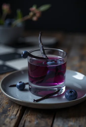 Likur blueberry disajikan dalam botol