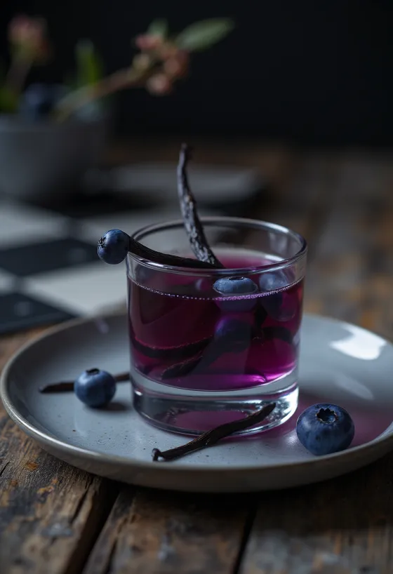 Likur blueberry disajikan dalam botol