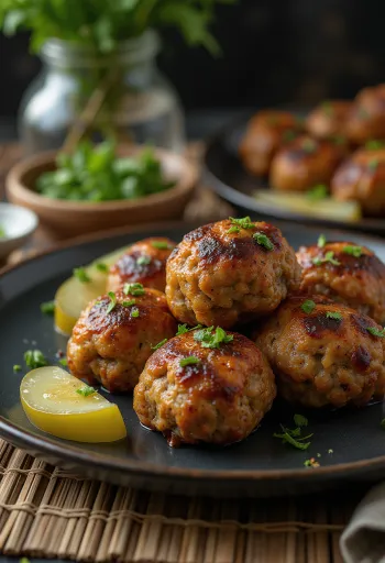 Frikadeller disajikan dengan kentang rebus dan salad kubis