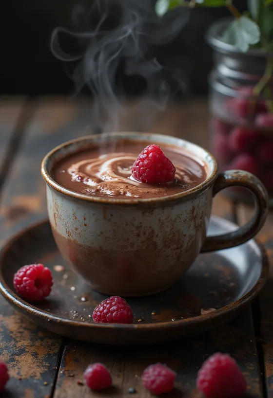 Cokelat panas raspberry rum dihiasi