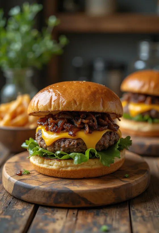 Hamburger keju Pepper Jack dengan patty daging saftig dan keju Pepper Jack meleleh