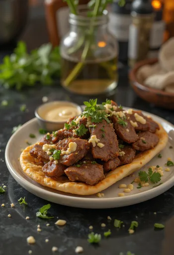 Shoarma daging domba, dengan sayuran segar dan yogurt