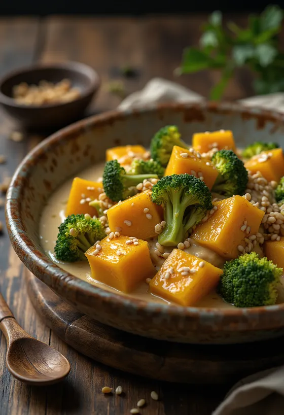 Kari brokoli labu kuning dengan tahini