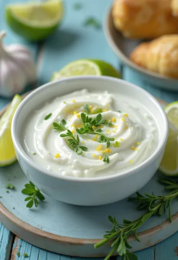 Saus tarragon bawang putih jeruk nipis disajikan