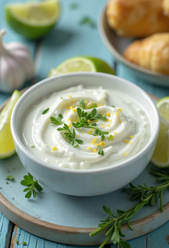 Saus tarragon bawang putih jeruk nipis disajikan