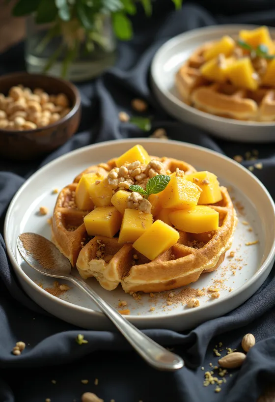 Wafel gaya Afrika dengan mangga dan kacang tanah