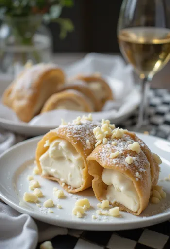 Cannoli cokelat putih disajikan