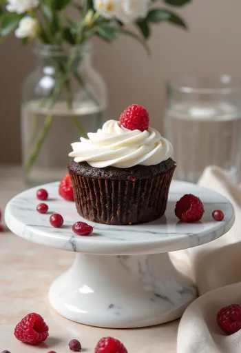 Cupcake cokelat raspberry dengan krim mascarpone