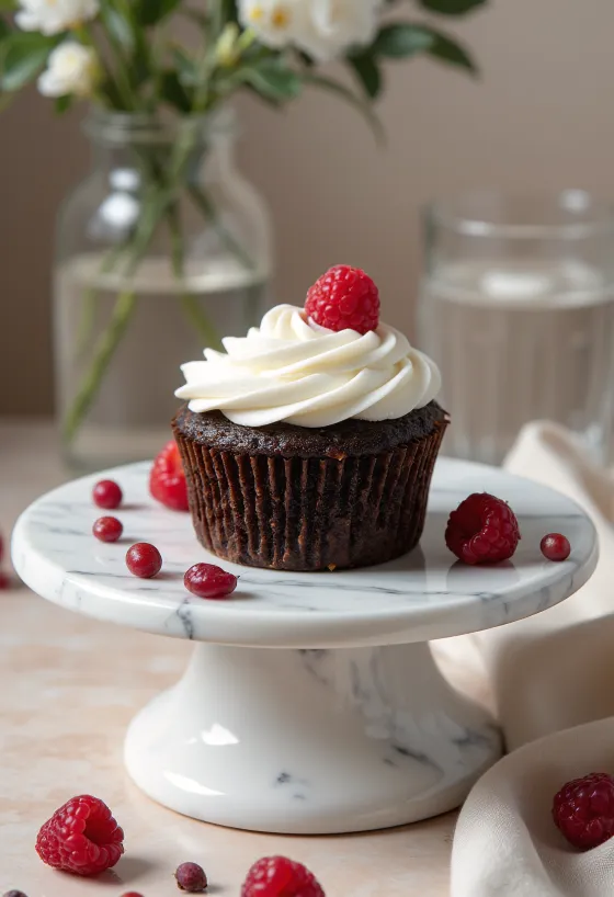 Cupcake cokelat raspberry dengan krim mascarpone