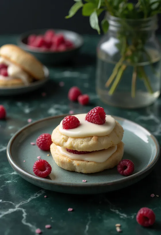 Bao bun cokelat putih dan raspberry disajikan