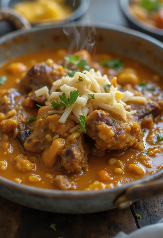 Kari kambing disajikan dengan nasi