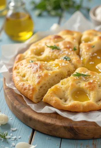 Focaccia tanpa ragi vegan disajikan