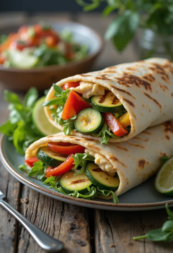 Wrap sayuran bakar dengan hummus dan arugula