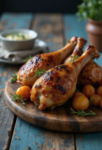 Paha kalkun asap disajikan di piring pedesaan