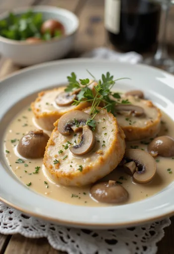 Tenderloin sapi dengan saus jamur disajikan