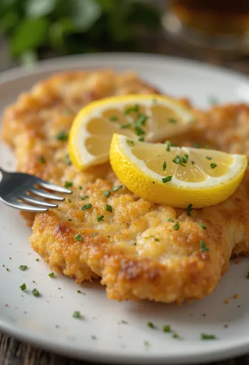 Wiener schnitzel disajikan