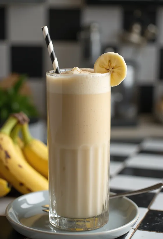 Milkshake pisang disajikan dalam gelas