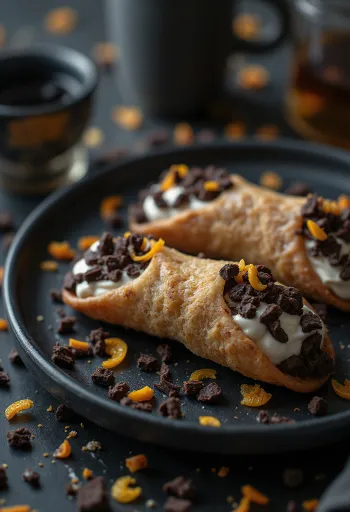 Cannoli cokelat hitam dan rum disajikan