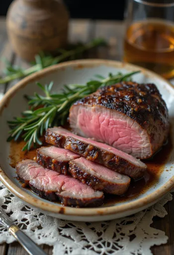 Steak Rusa Asap, steak rusa asap dengan sayuran panggang dan rosemary