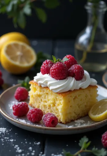 Kue raspberry lemon dengan buah segar