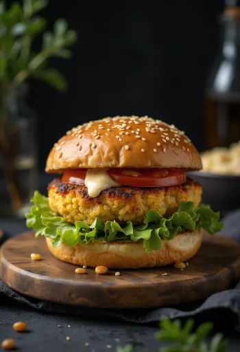 Burger vegan kembang kol disajikan