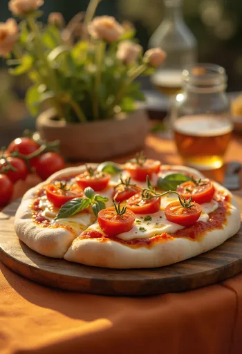 Pizza con Pomodorini dengan tomat ceri segar dan mozzarella