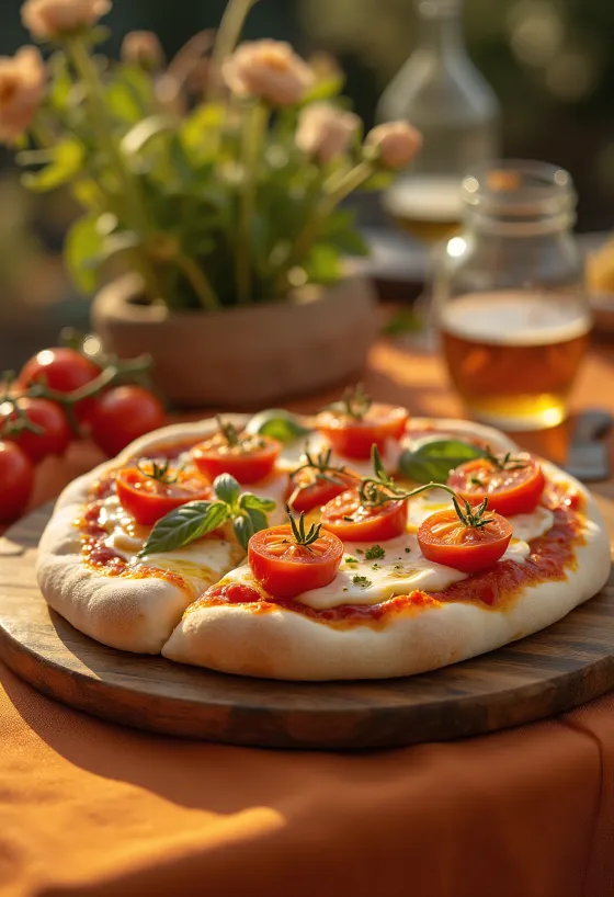Pizza con Pomodorini dengan tomat ceri segar dan mozzarella