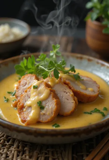Steak daging sapi dengan saus mustard disajikan