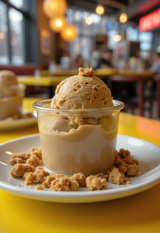 Es krim latte gingerbread disajikan dalam mangkuk