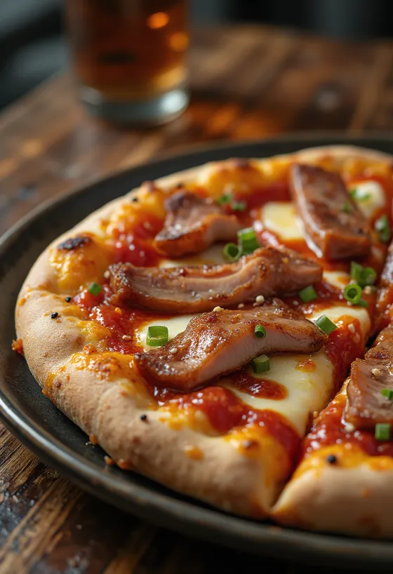 Pizza China Char Siu daging sapi disajikan
