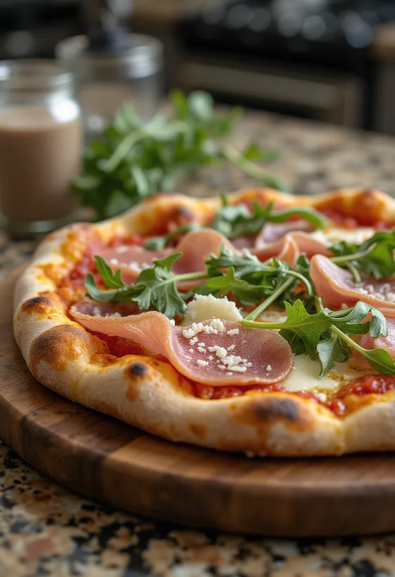 Pizza con Speck e Rucola dengan daging sapi asap dan arugula segar