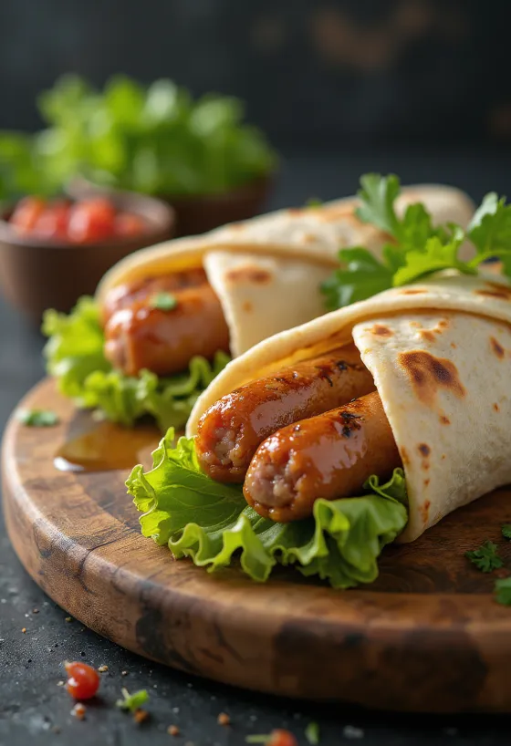 Wrap Hot Dog disajikan dengan saus