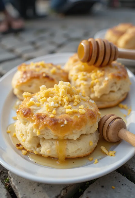 Pogácsa keju kambing madu disajikan
