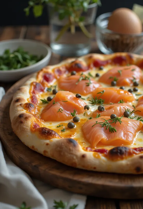 Pizza gaya Denmark dengan salmon asap