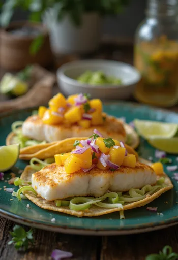 Tacos ikan dengan saus mangga