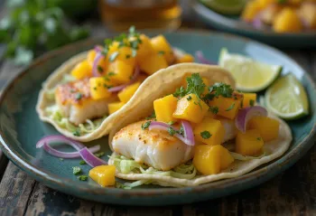 Tacos ikan dengan saus mangga