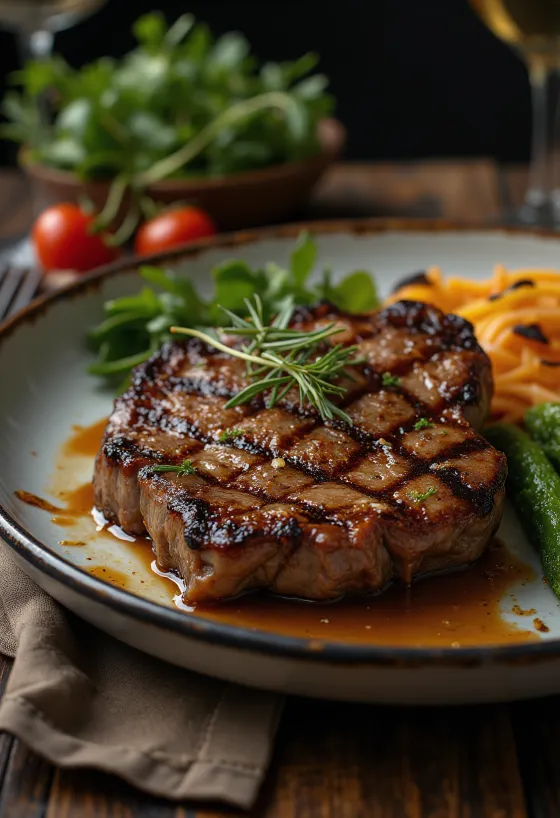 Steak kanguru bakar disajikan