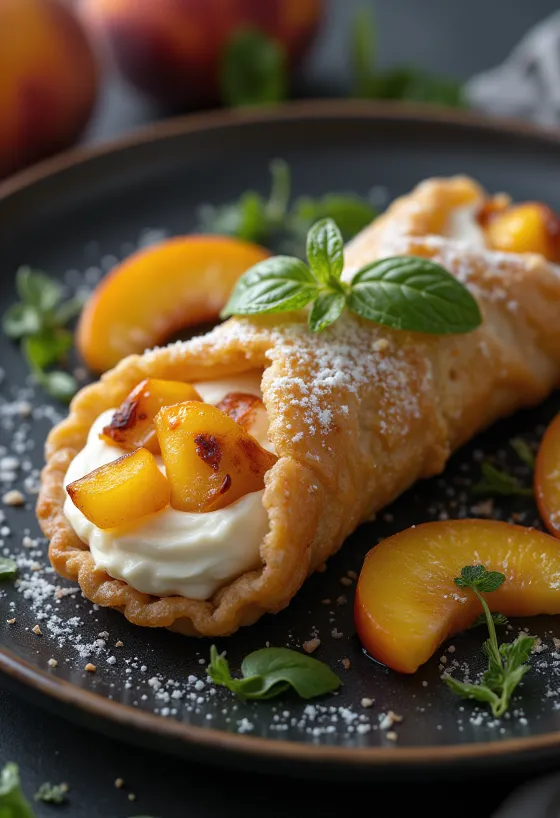 Cannoli persik panggang disajikan