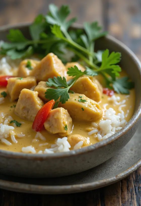 Kari daging sapi Thai dengan santan disajikan