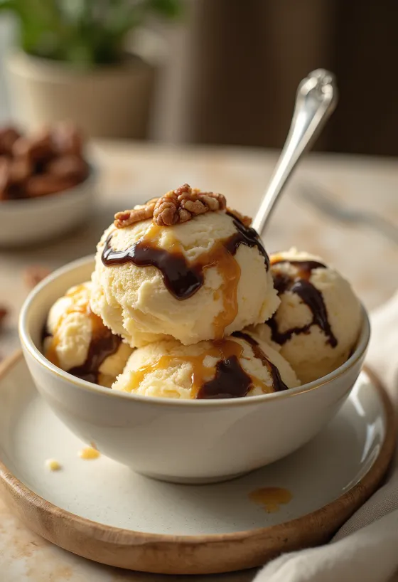 Es Krim Turtle dengan kacang pecan