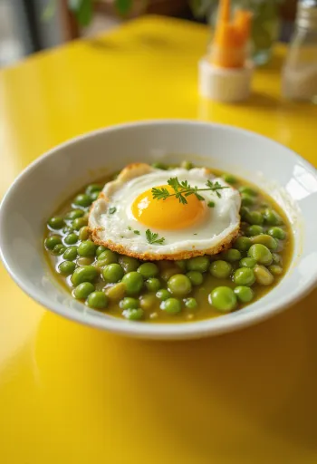 Sayur kacang polong creamy, ditaburi peterseli segar