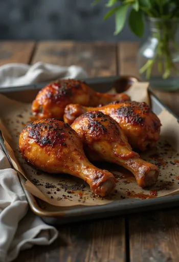 Paha ayam BBQ panggang dengan kulit mengkilap kecokelatan